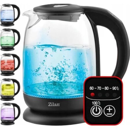 Zilan Bouilloire en verre à écran numérique et LED,1.7lt,5 réglages de température,2200
